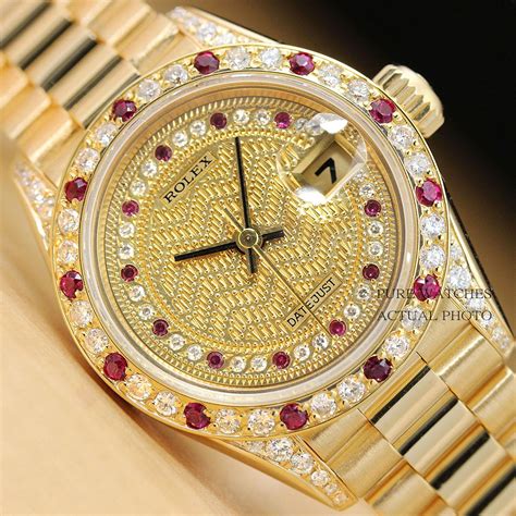 rolex yellow gold gold full pavé diamond ruby 68002|Rolex diamond dials.